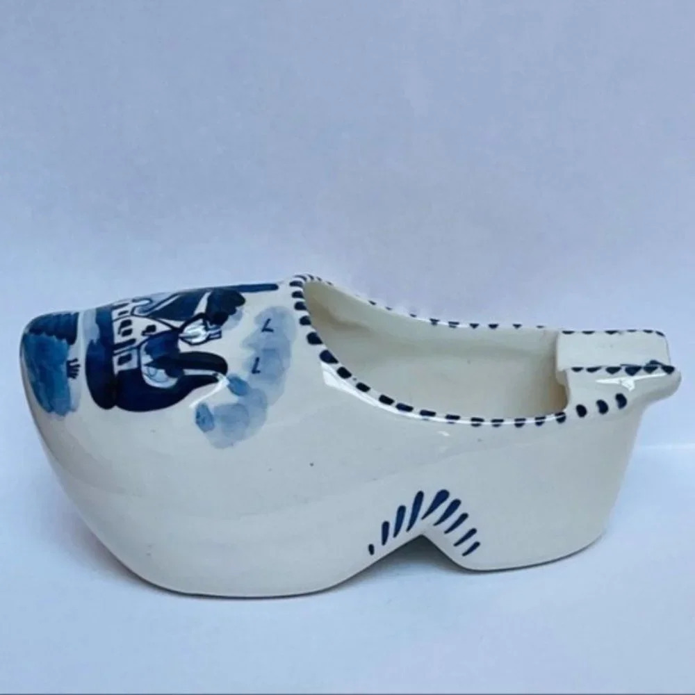 Vintage Delft Blue Ceramic Clog Shoes‎ Hand Painted Marked DELFT 248 Dutch Shoes